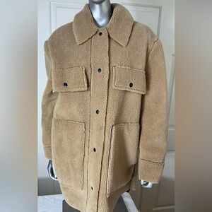 Beige Suede Leather Lined Women Size XL Plush Sherpa Coat No Tags NYC Designer